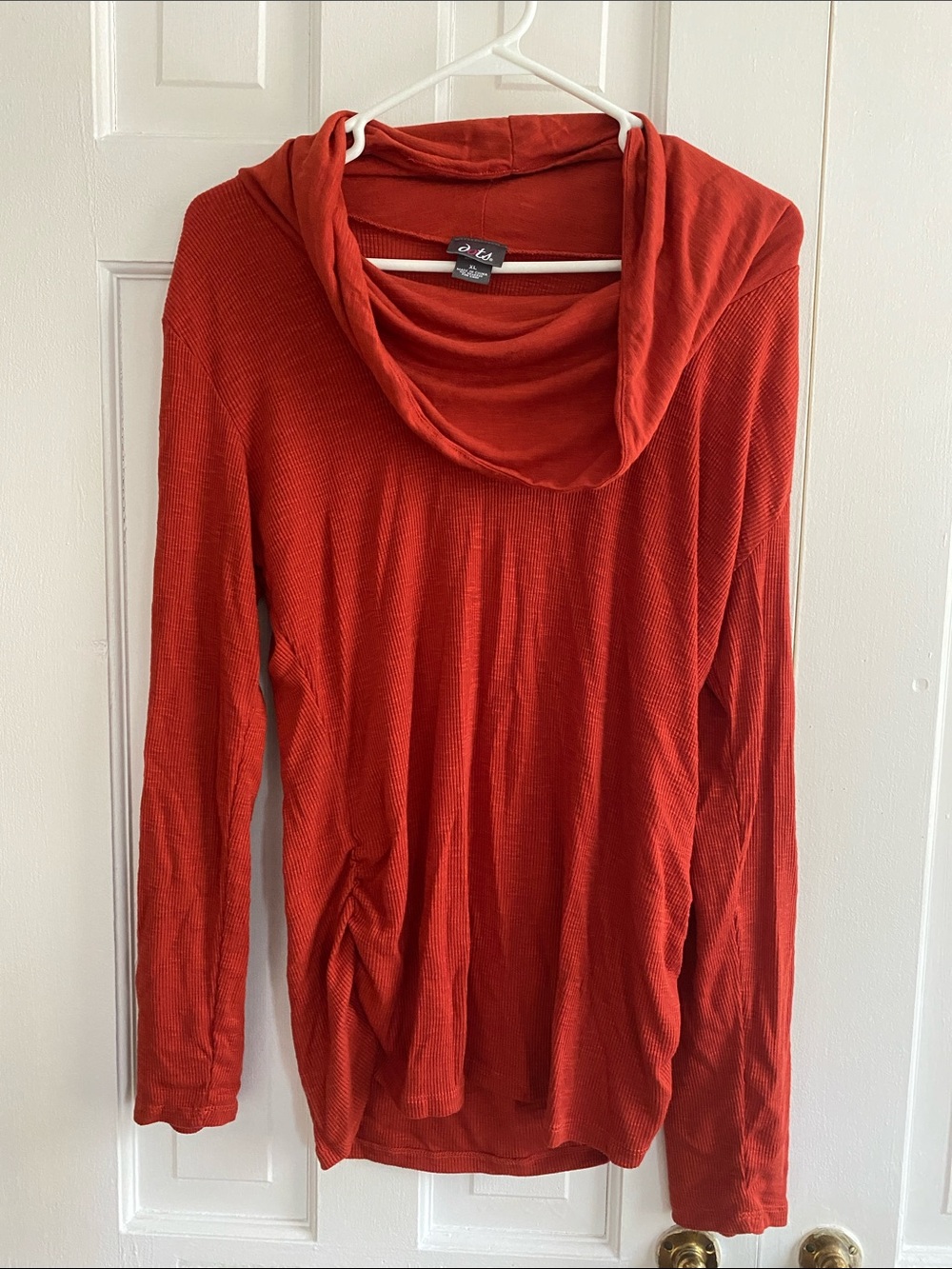Dots Rust Orange Lightweight Hooded Long Sleeve Top